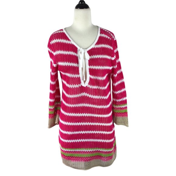 Tommy Bahama Sweaters - Tommy Bahama Loose Knit Pink Striped Sweater, Small